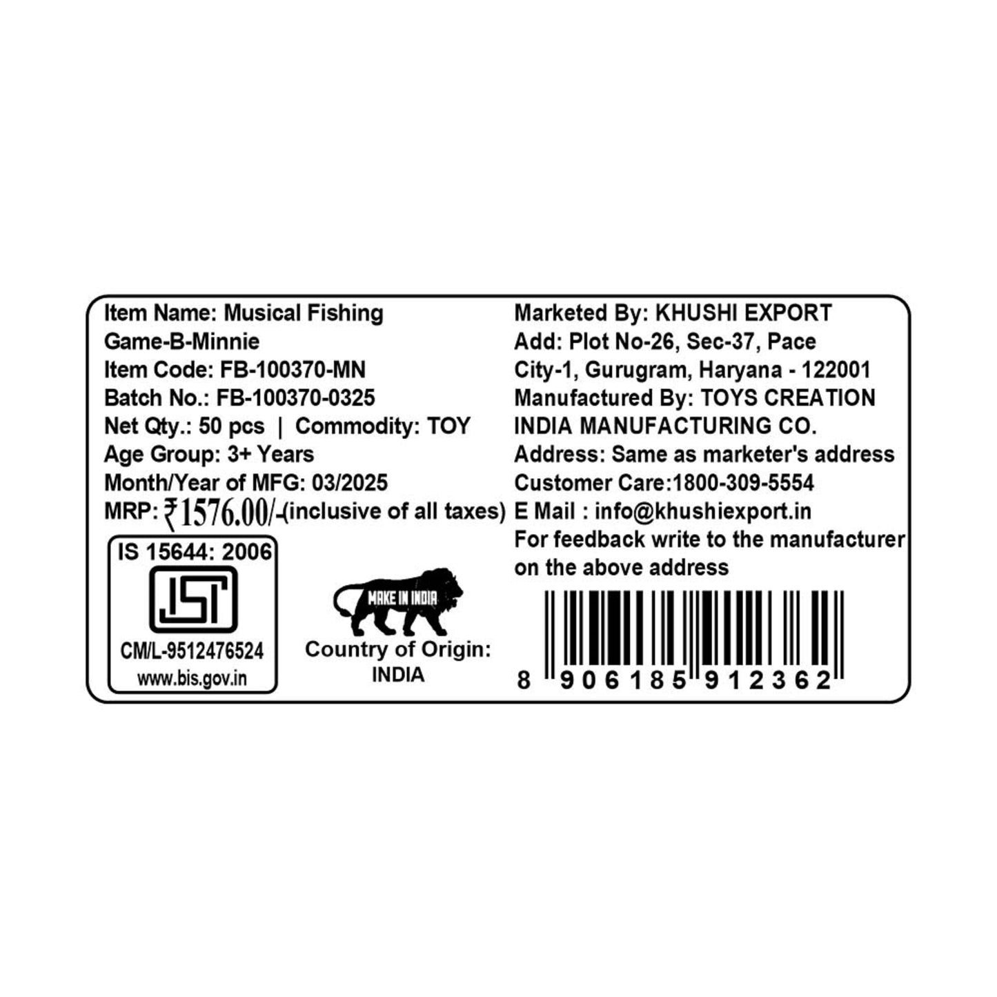 Kriiddaank  Musical Fishing Game B- MinnieElectronic Fishing Minnie ToyOcean Theme ToyElectronic Fishing ToyChildren’s GameInteractive Toy