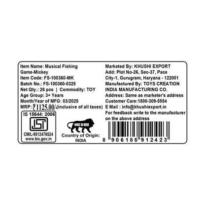 Kriiddaank MusicalFishingGame-MickeyThemeFS-100360ByDisneyBattery Operated Fishing GameFun Learning ToyBattery Operated Fishing GameInteractive ToyMickey Fishing Game