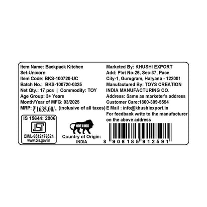 Kriiddaank BackpackKitchenSet-UnicornThemeKriiddaank Kitchen PlaysetPortable Kitchen PlaysetCooking Playset for KidsUnicorn-Themed Kitchen PlaysetKitchen Toy with Realistic Utensils