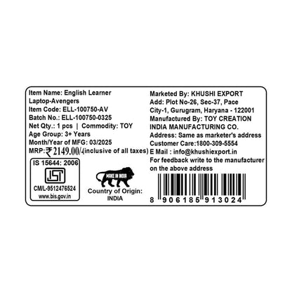 Kriiddaank EnglishLearningLaptop-Avengers-100750ByDisneyKids Learning Laptop ToyToddler Learning Laptop with GamesPortable Kids Learning ComputerPretend Play Laptop for ToddlersDisney Avengers Kids Laptop