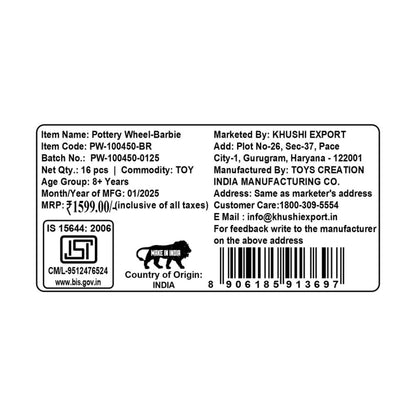 Kriiddaank Potterywheel-BarbieThemeByMattelBarbie Pottery Wheel KitBarbie Themed Clay Craft SetBarbie Pottery Making SetBarbie DIY Clay Art KitEducational Pottery Wheel for Girls