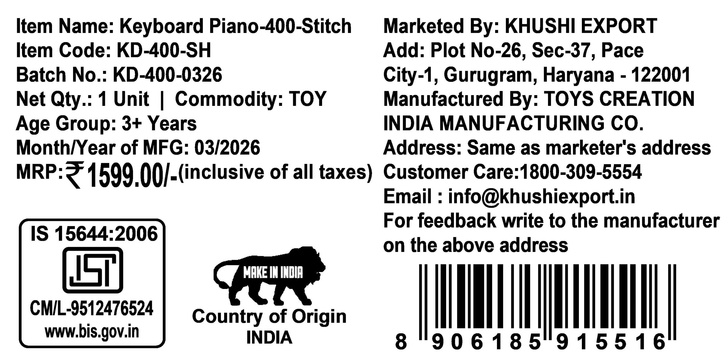 Kriiddaank Stitch Keyboard Piano for Kids - 37 Keys Electronic Organ with Microphone, 8 Rhythms, 8 Instrument Sounds & Tones, USB & Battery Powered, Musical Learning Toy for Boys & Girls 3+ Years