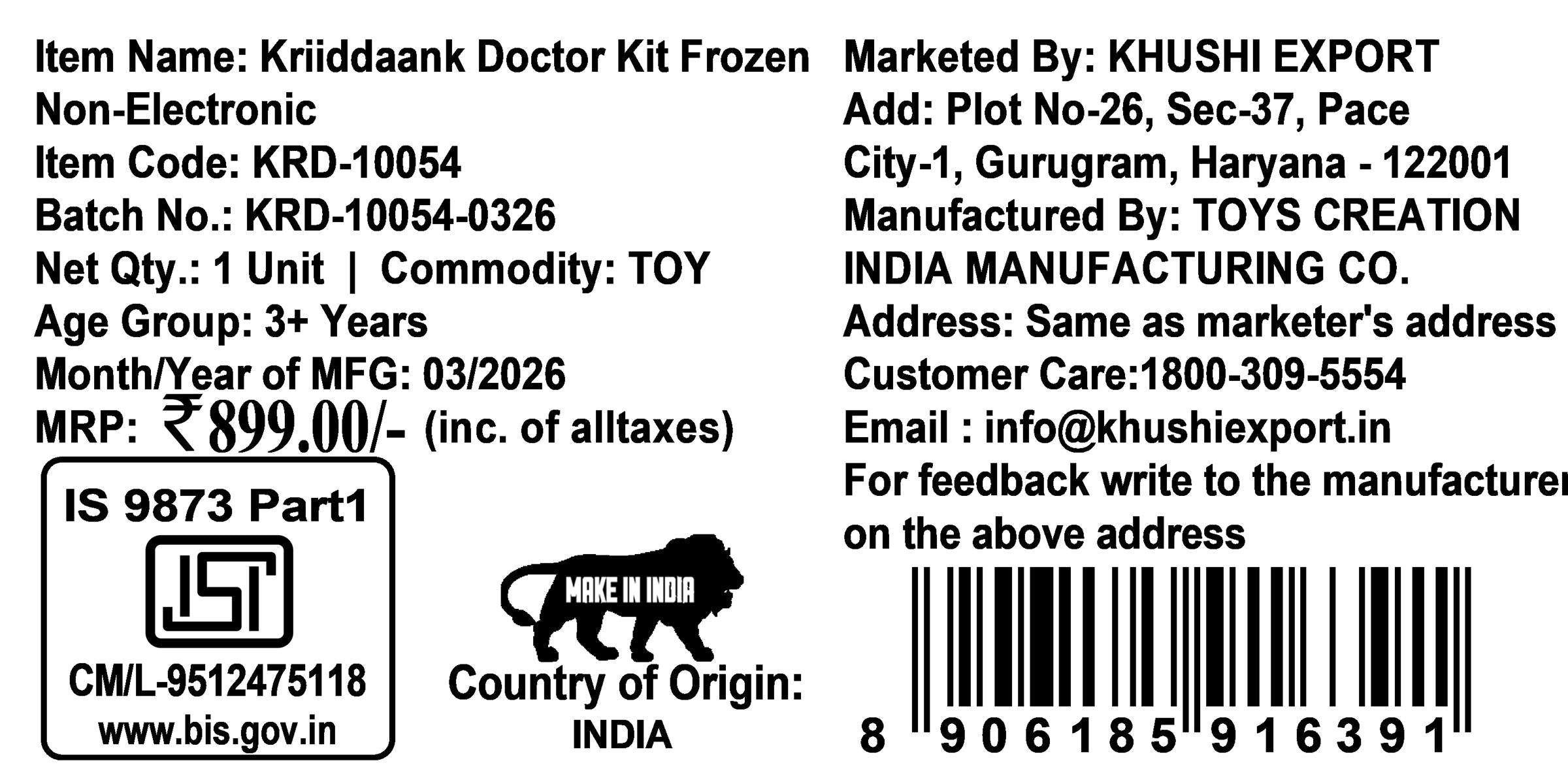 Kriiddaank Frozen Doctor Kit for Kids - 8 Piece Medical Play Set with Stethoscope, Syringe & Accessories - Non-Electric Pretend & Role Play Toy for Girls 3+ Years (Turkish Blue)