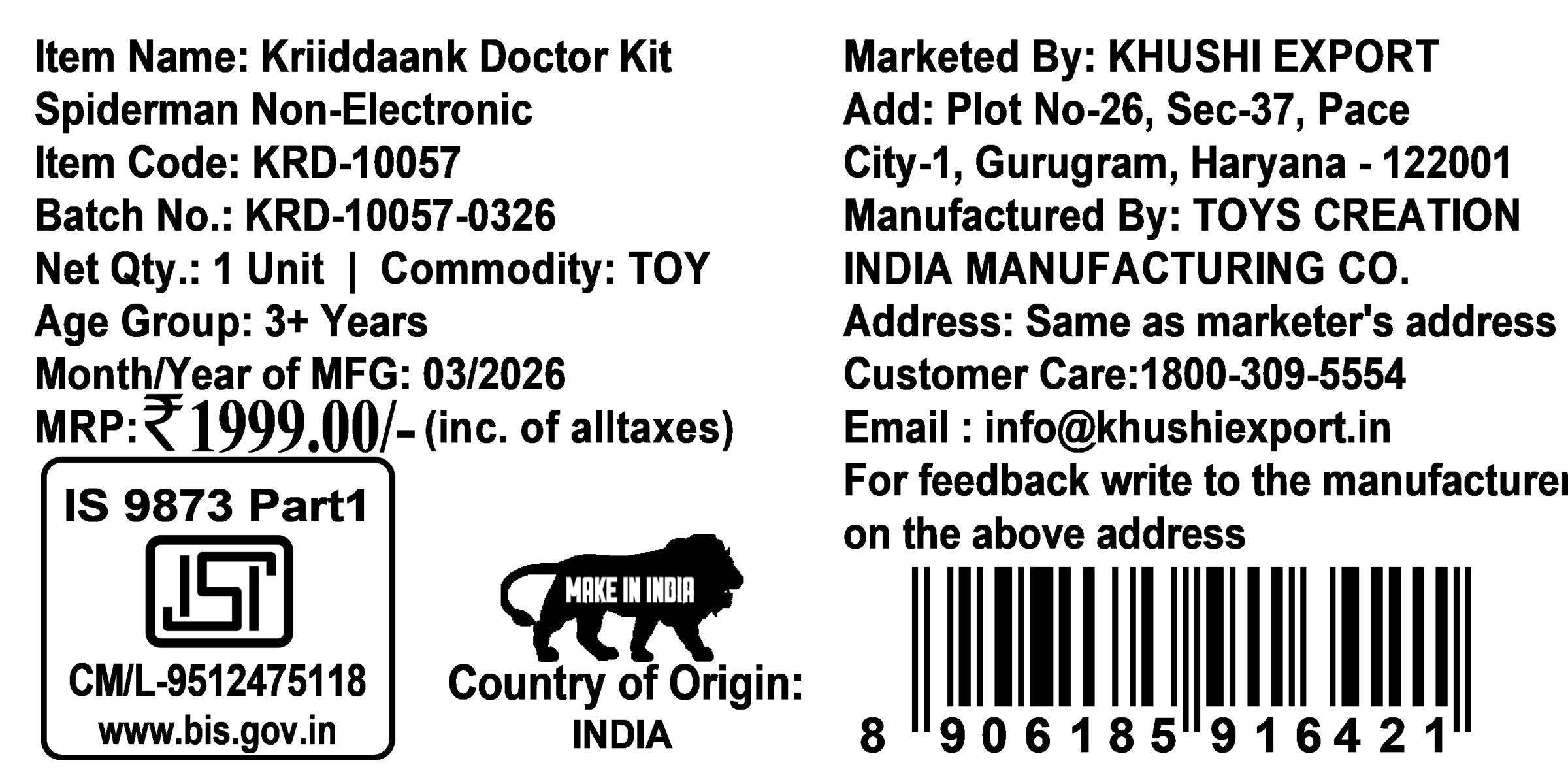 Kriiddaank Spiderman Doctor Kit for Kids, 8-Piece Blue Medical Role Play Set, Superhero Pretend Play Physician Set with Stethoscope, Reflex Hammer & Syringe, Educational Toys for Kids 3+ Years