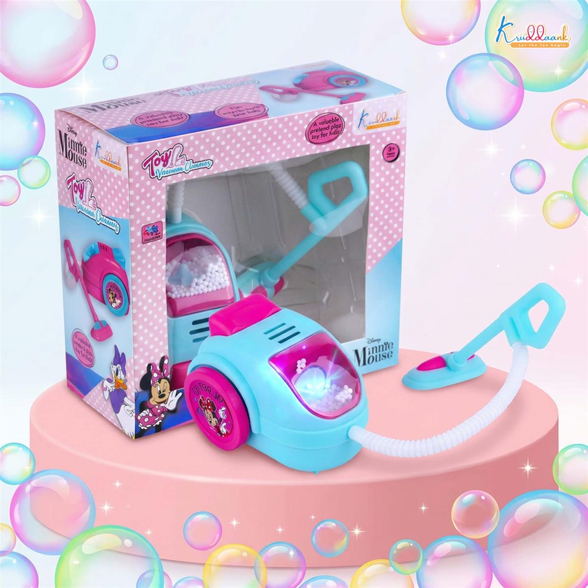 Minnie Mouse Theme Vacuum Cleaner Toy for Kids - Battery Operated Pretend Play Housekeeping Set with Lights - Early Educational Cleaning Toy for Girls & Boys Ages 3+ - Safe & Durable Pink Toy