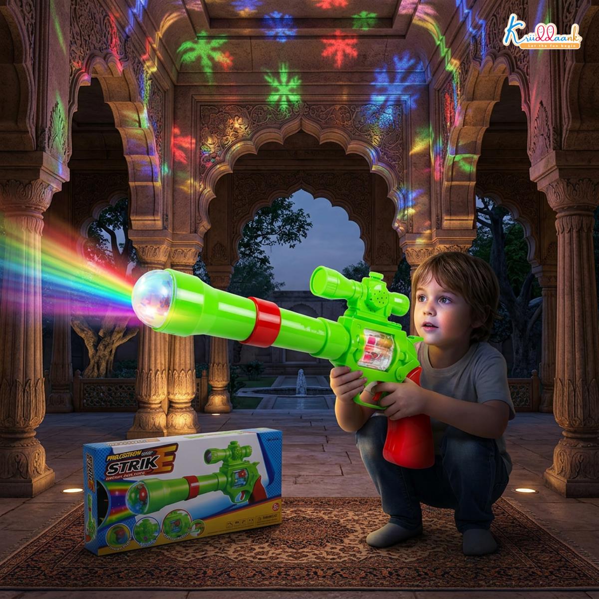 Kriiddaank Strike Gun Toy - Kids Safe Soft Bullet Blaster with Foam Bullets, Sound & Projection Lights - Battery Operated Shooting Playset for Boys & Girls, Multicolor - Ages 3+