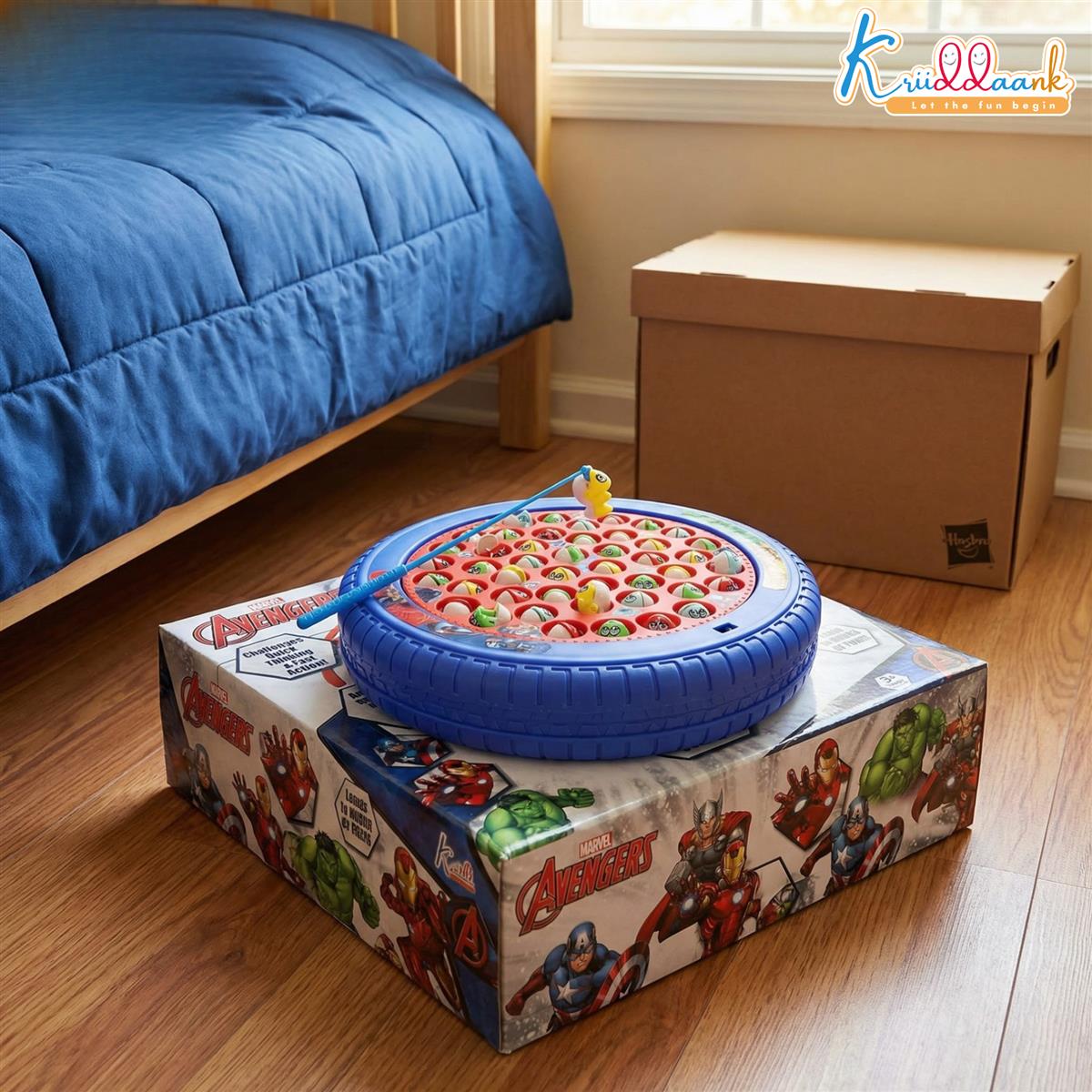 Kriiddaank Marvel Avengers Musical Fishing Game for Kids, Battery Operated Rotating Board with 21 Fishes & 4 Poles, Interactive Educational Toy for Boys & Girls Ages 3+, Red