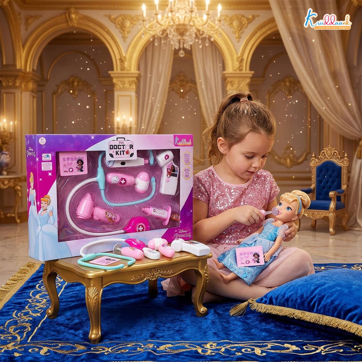 Disney Princess Theme Portable Doctor Set for Girls with Electronic Stethoscope & Realistic Tools | 8-Piece Medical Kit with Lights & Sound Effects | Fun Educational Pretend Play Toy for Kids Age 3+