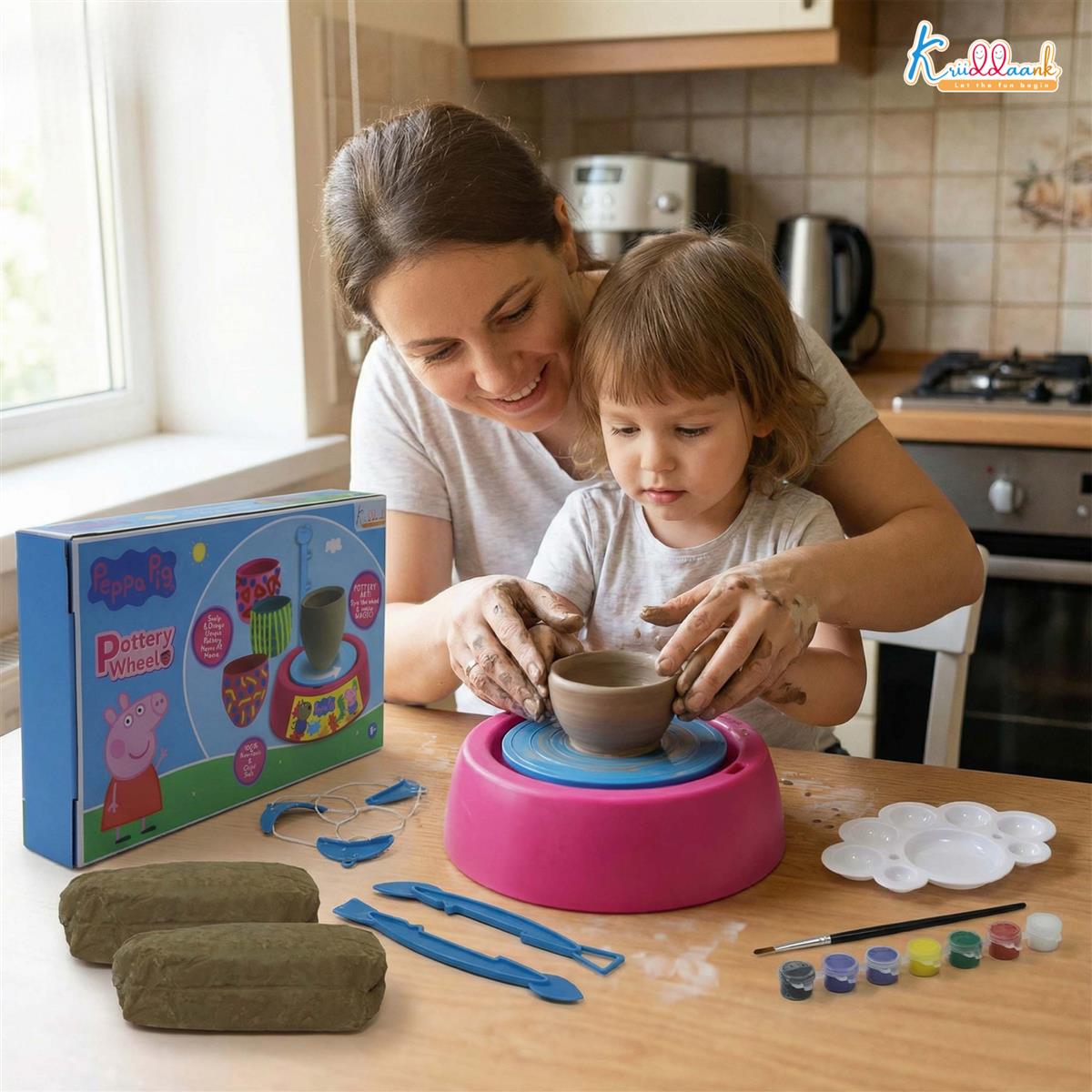 Hasbro Peppa Pig Theme Pottery Wheel Kit - DIY Clay Art & Craft Set for Kids 8+ with 800g Clay, 6 Acrylic Paints & Sculpting Tools - Educational & Creative Birthday Gift for Girls & Boys
