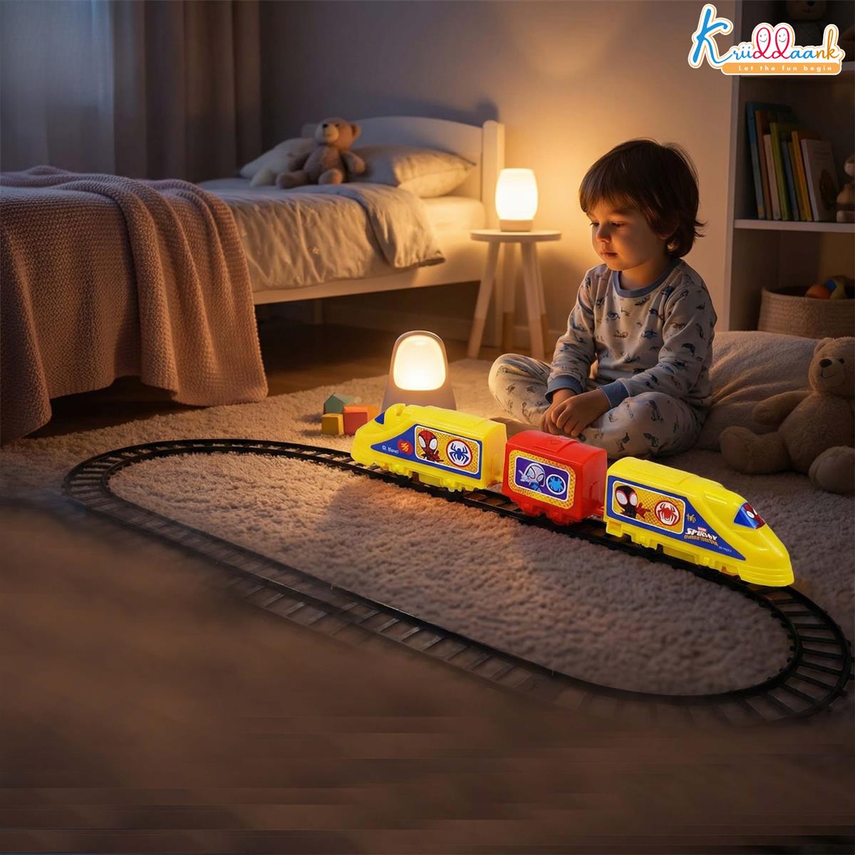 Kriiddaank Spiderman Bullet Train Set for Kids (Big) - 21 Pcs Easy-to-Assemble Tracks with Sound Effects - Educational Toy for Developing Motor Skills - Battery Operated Railway Set for Ages 3+