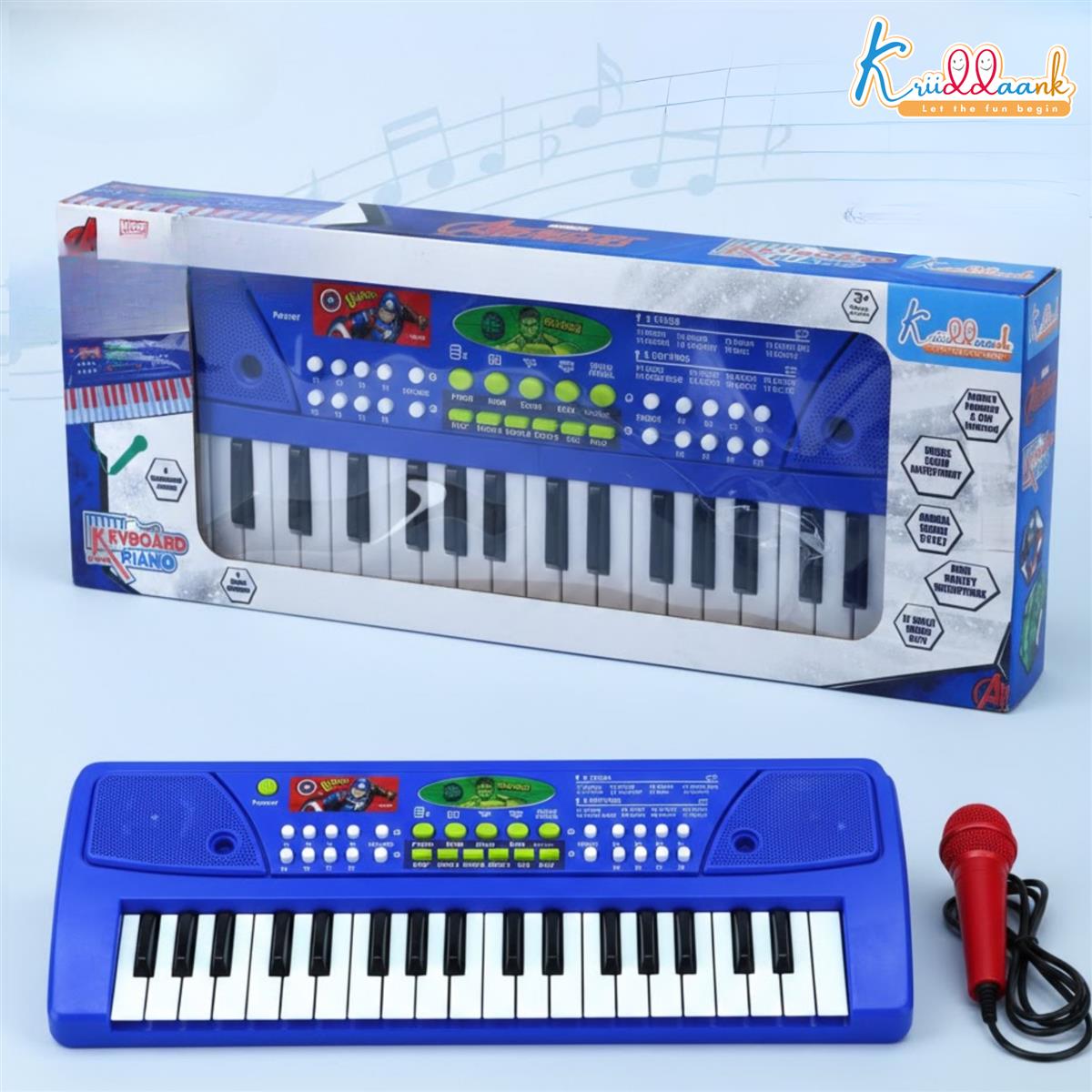 Marvel Avengers 37-Key Keyboard Piano for Kids with Microphone, 8 Rhythms & Tones, USB & Battery Powered Educational Musical Toy for Boys and Girls, 3+ Years (Red)