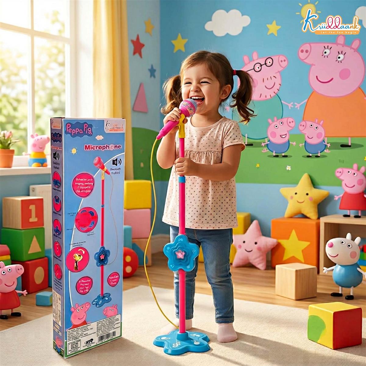 Hasbro Peppa Pig Portable Wireless Karaoke Microphone with Adjustable Stand for Kids - Bluetooth Singing Toy with Echo Control & Voice Amp, Height up to 106cm, Pink Musical Gift for Ages 3+