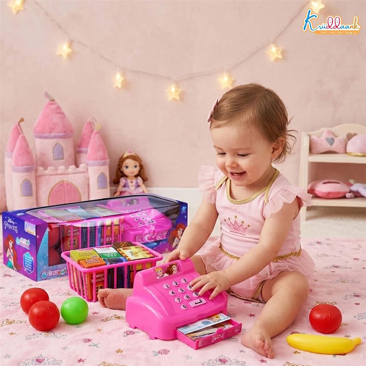 Disney Princess Cash Register Toy for Girls - 29 Pc Pretend Play Set with Play Money, Credit Card, Scanner, Real Sound Effects & Cash Drawer - Educational Math Learning Gift for Kids Ages 3+