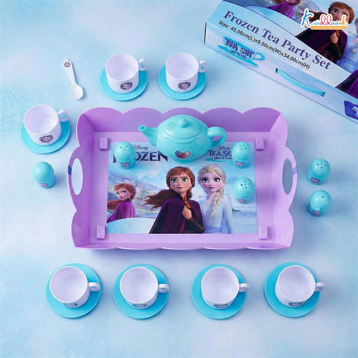 Frozen Tea Party Set for Girls - Elsa & Anna 15-Piece Trolley Playset with Electronic Kettle, Realistic Boiling Sounds & Lights - Interactive Pretend Play Kitchen Toy for Kids Ages 3+
