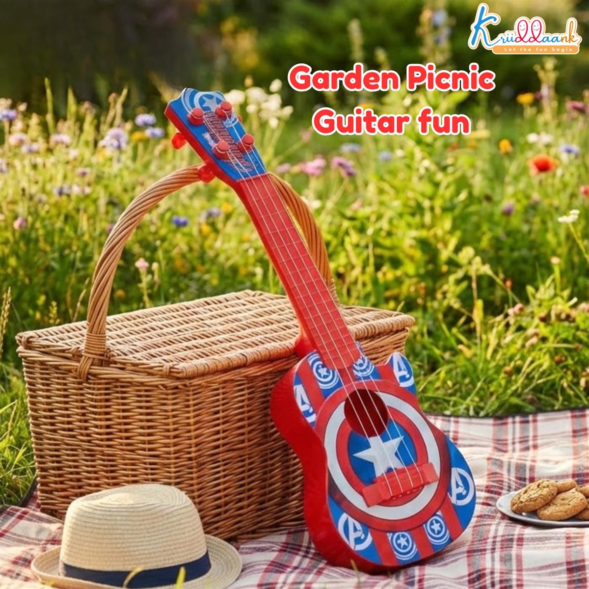 Marvel Avenger Theme 4-String Guitar for Kids - Small Electric & Classical Style Toy Instrument for Beginners - Fun Educational Musical Toy for Boys & Girls Age 3+ - Red