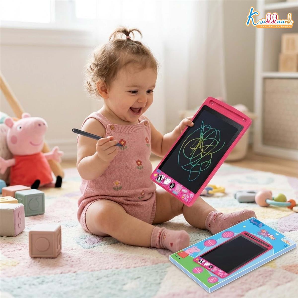 Kriiddaank Peppa Pig Theme 8.5 Inch LCD Writing Tablet for Kids, Electronic Drawing Pad & Rewritable Doodle Board, Travel Slate Birthday Gift for Boys & Girls Aged 3 4 5 6 7 8 9 Years, Pink