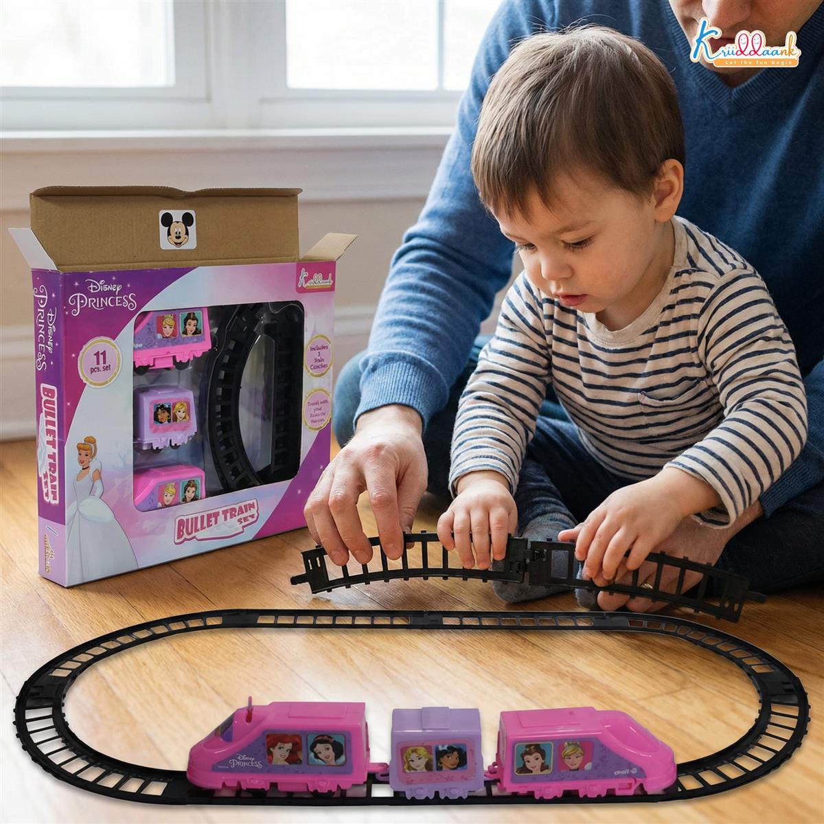 Kriiddaank Disney Princess Train Set for Girls (11-Piece) - Interactive Fairytale Playset with Sound Effects, Battery-Operated Motorized Tracks & 3 Coaches - Educational Gift for Kids Ages 3+