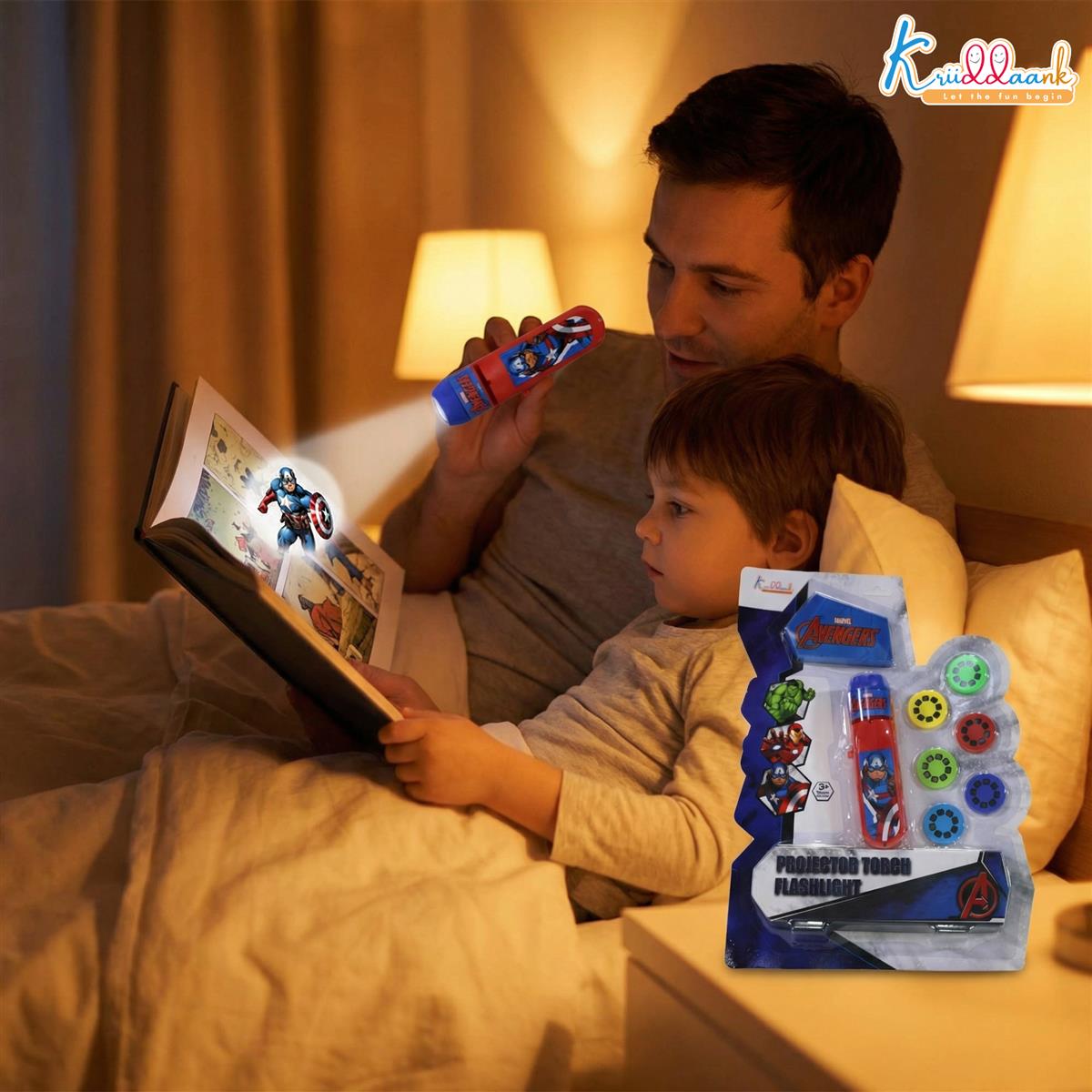Marvel Avengers Projector Torch - Handheld Battery Operated LED Flashlight for Kids, Includes 3 Character Slides with 24 Patterns, Creative Drawing & Tracing Set with Stencils and Markers, Red