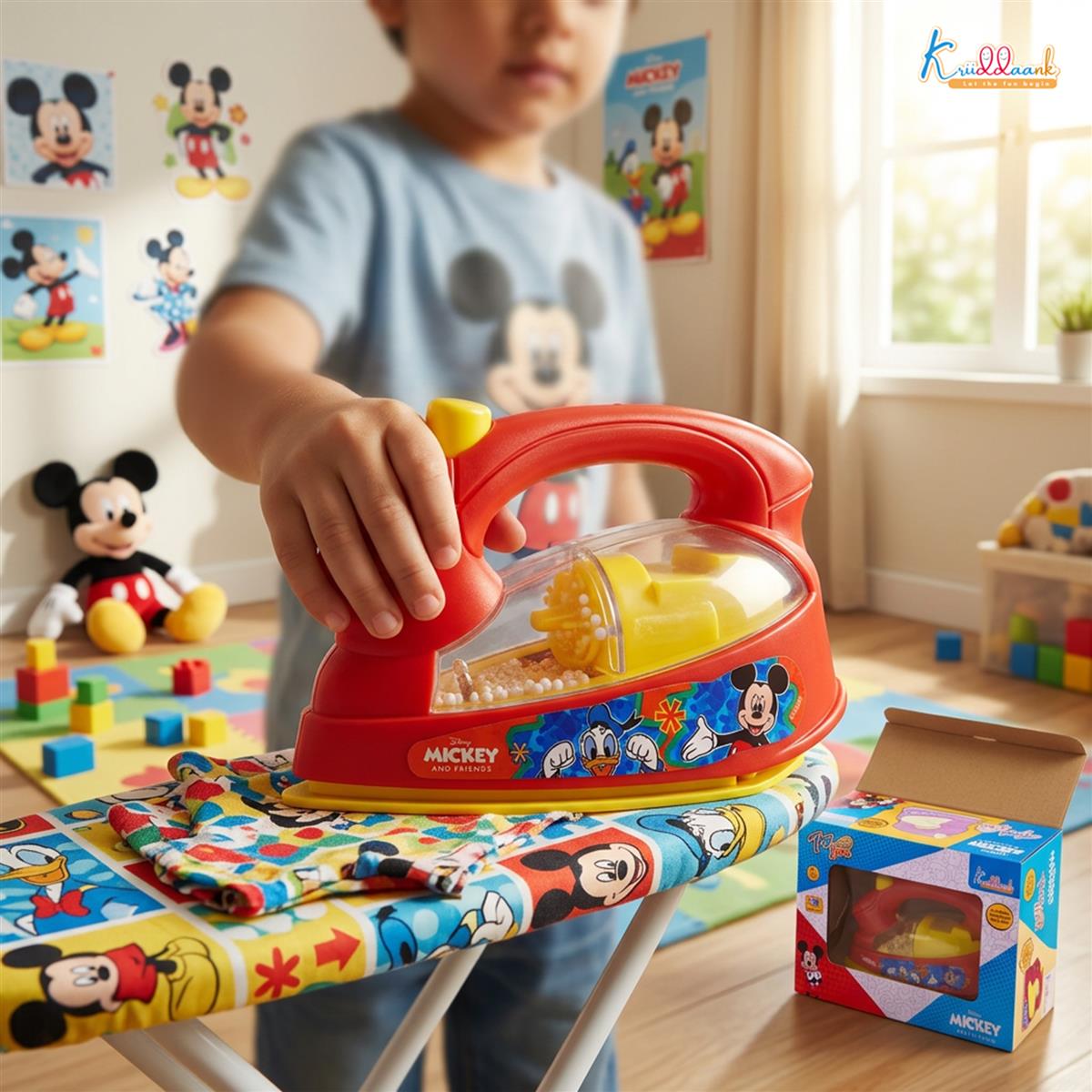 Kriiddaank Mickey Mouse Theme Pretend Play Iron Toy for Kids with Lights and Sound, Educational Role Play Household Toy for Toddlers (3+ Years), Red - Battery Operated