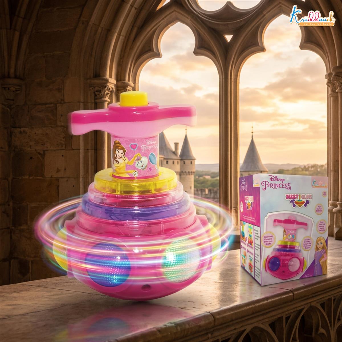 Princess Dizzy Glow Top - LED Light & Music Spinning Top Toy for Girls, Magic Princess Spinner with Musical Sound & 360 Degree Rotation, Musical Lattoo Birthday Gift for Kids 3+ Years