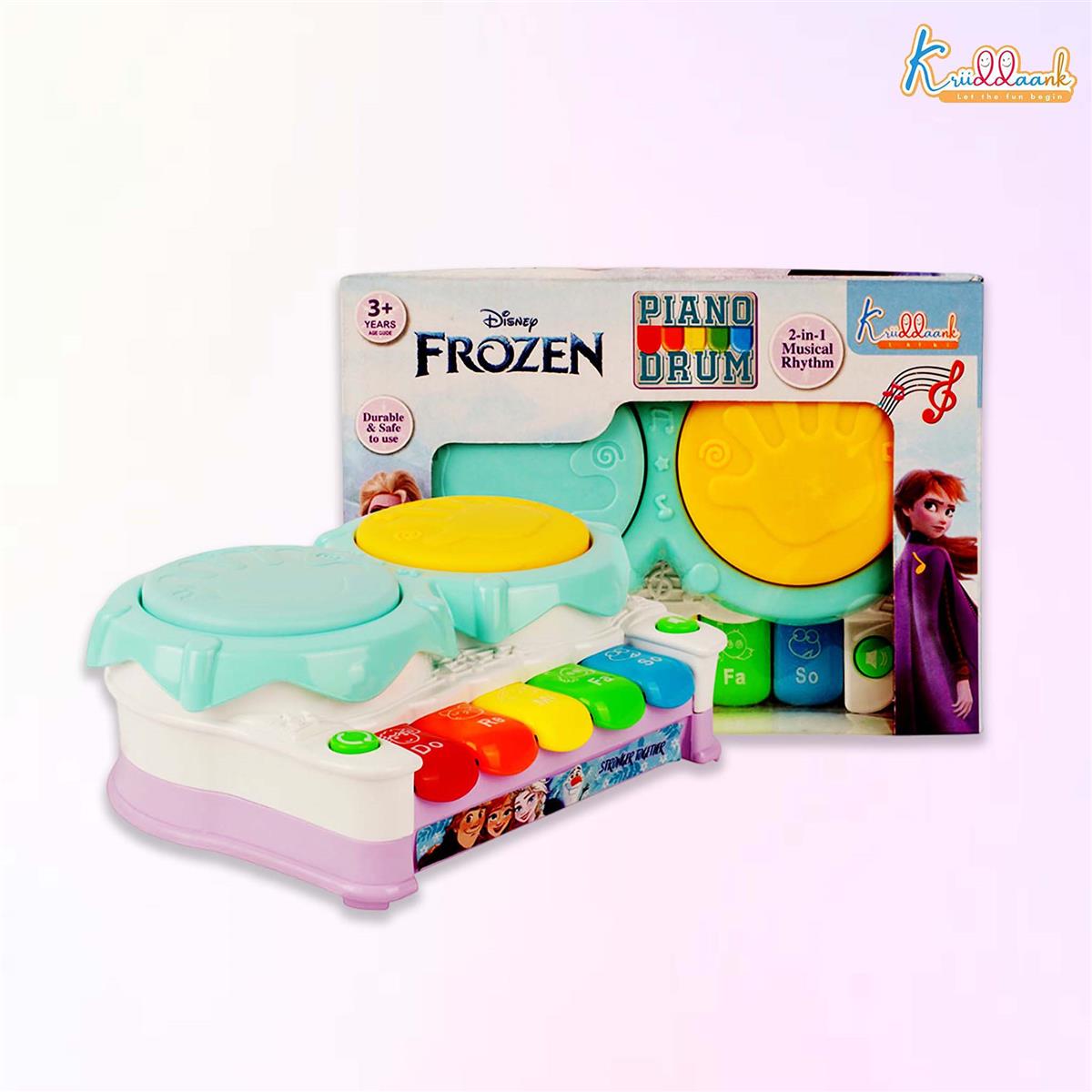 Frozen Theme Piano Drum - Elsa & Anna 2-in-1 Electronic Music Kit for Kids | Interactive Musical Toy with 3D Lights & Sound | Educational Gift for Boys & Girls Ages 3+