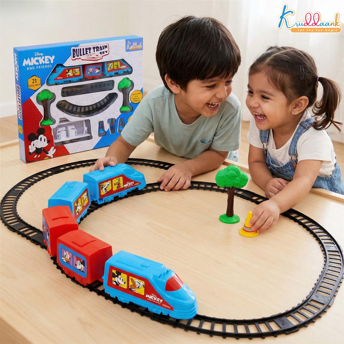 Kriiddaank Mickey Mouse Big Bullet Train Set for Kids (21 Pcs) - Educational Toy with Easy-to-Assemble Tracks & Sound Effects - Battery Operated Learning Toy for Boys & Girls, 3+ Years