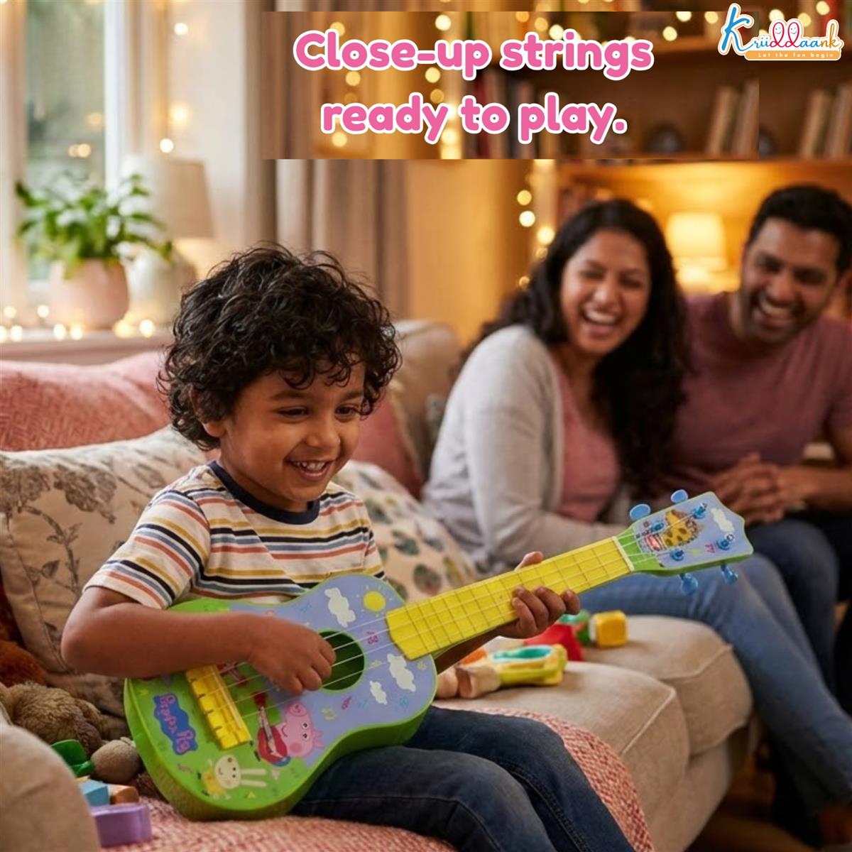 Hasbro Peppa Pig Theme Big Guitar for Kids - 4-String Musical Instrument Toy, Lightweight & Durable, Educational Learning Toy for Boys & Girls Ages 3+, Perfect Birthday Gift for Toddlers (Pink)