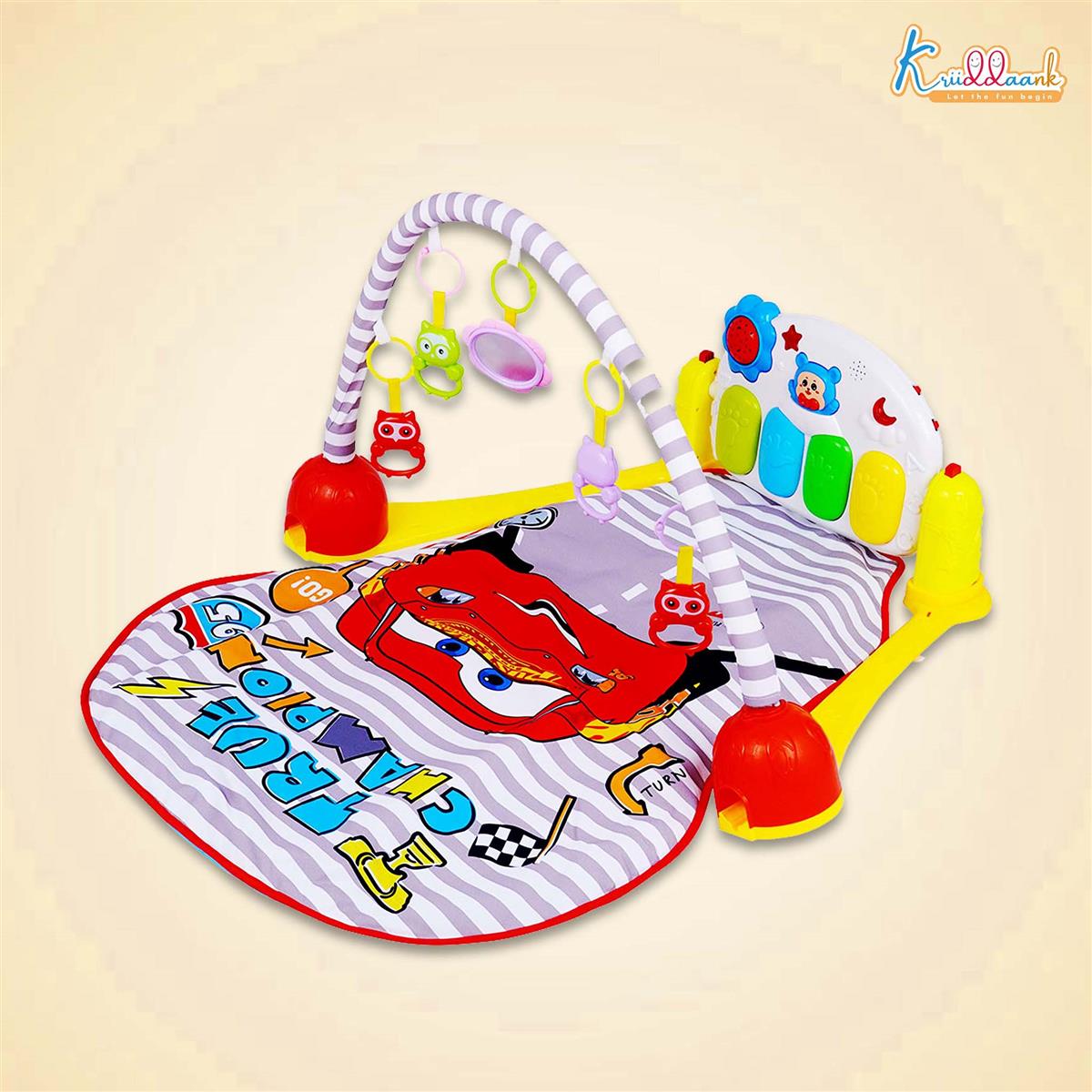 Disney Cars Theme Musical Baby Gym for Infants â€“ Activity Play Mat with Kick & Play Piano Keyboard, Lights, Music & Hanging Rattles, Developmental Sensory Toy for Boys & Girls (0-3 Years)