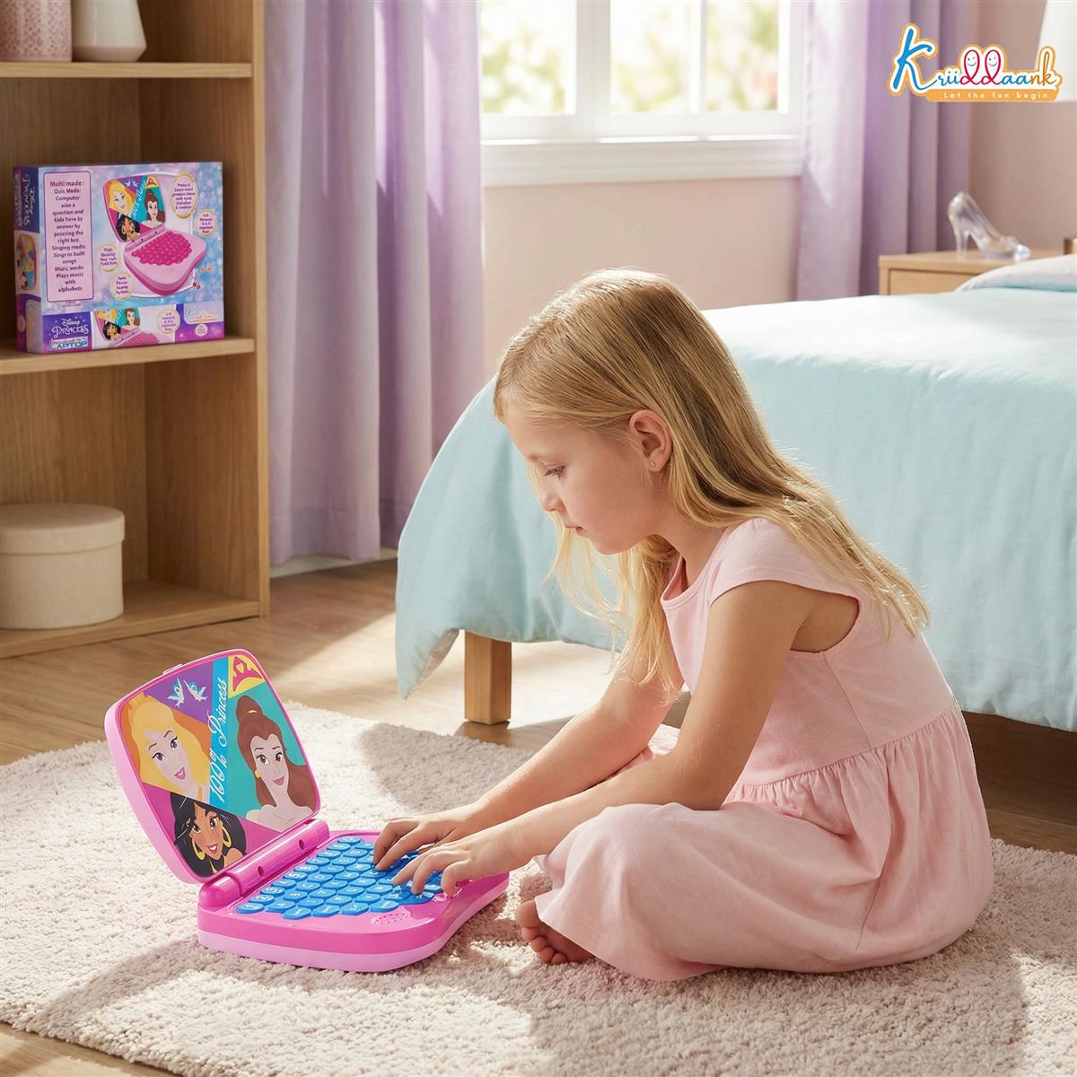 Princess Educational Laptop for Kids - Interactive ABC & 123 Learning Toy for Girls 3+ Years, Sound & Music Modes, Portable Screen-Free Educational Game, Pink Disney Princess Theme Gift