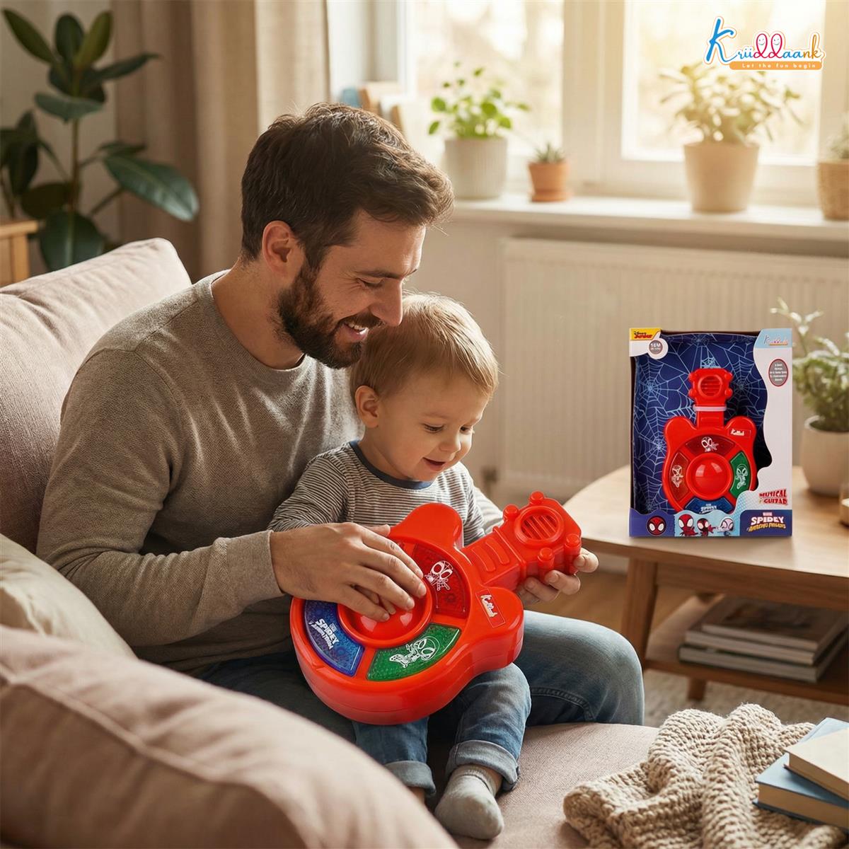 Spiderman Theme Mini Guitar Music Set for Kids - Battery Operated Toy with 4 Musical Buttons, Lights & Sound - Educational Musical Instrument Toy for Toddlers and Marvel Fans Age 3+