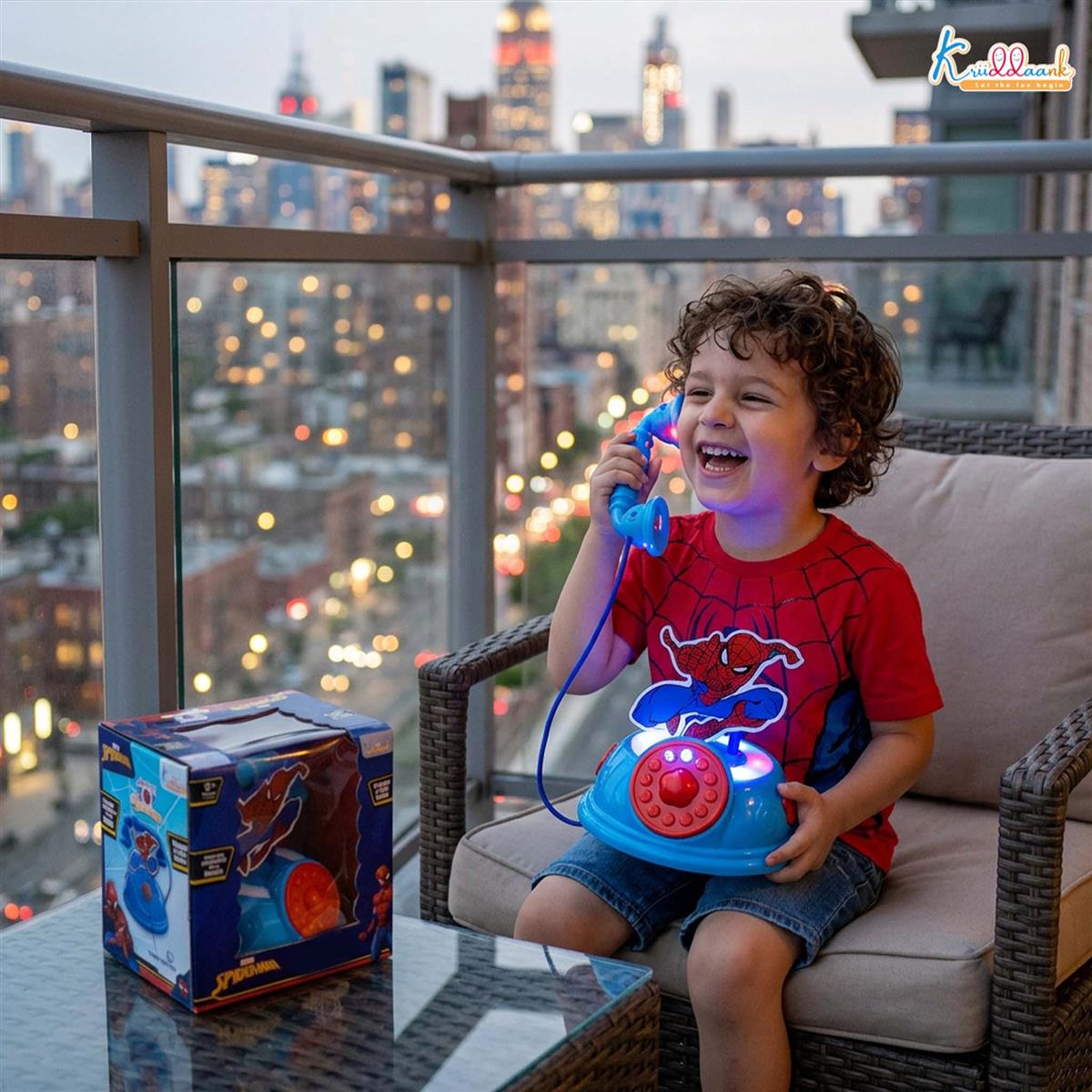 Kriiddaank Spiderman Talking Telephone Toy for Kids - Interactive Musical Pretend Play Phone with Sounds, Educational Learning Toy for Boys & Girls 3+ Years, Durable & Portable Design, Blue