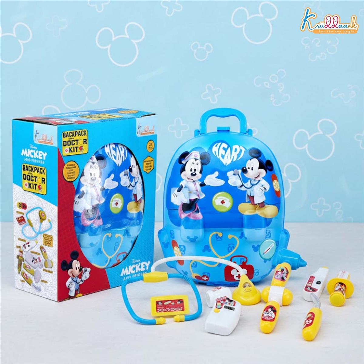 Disney Mickey Theme Backpack Doctor Gift Set for Kids - 8 Pcs Medical Kit with Interactive Light & Sound Stethoscope, Portable Educational Role Play Toy for Boys & Girls Ages 3+