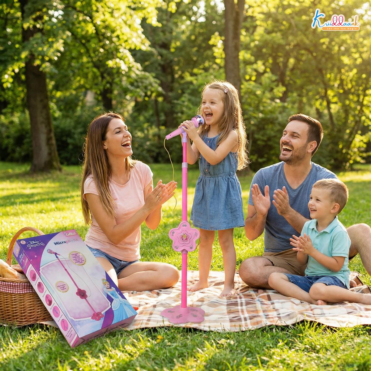 Disney Princess Portable Karaoke Microphone for Kids with Adjustable Stand (Up to 106cm) - Pink Wireless Musical Toy for Girls, Bluetooth & USB Connectivity, Ages 3+