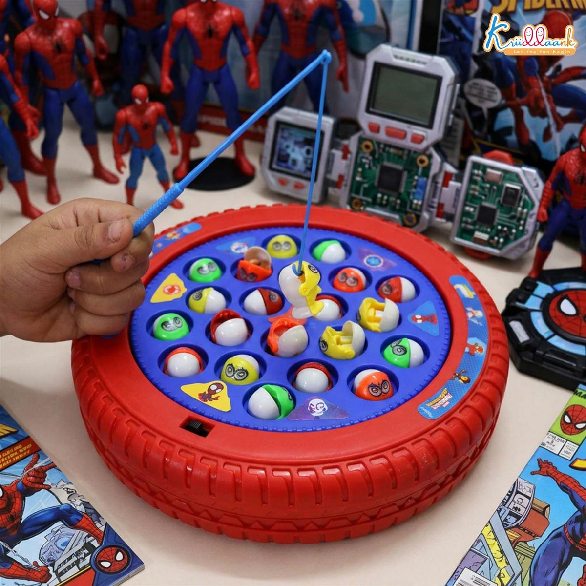 Spiderman Musical Rotating Fishing Game for Kids - Underwater Adventure Theme | Battery Operated Interactive Toy with 21 Fishes & 4 Poles | Fun Educational Game for Boys & Girls Age 3+ Years