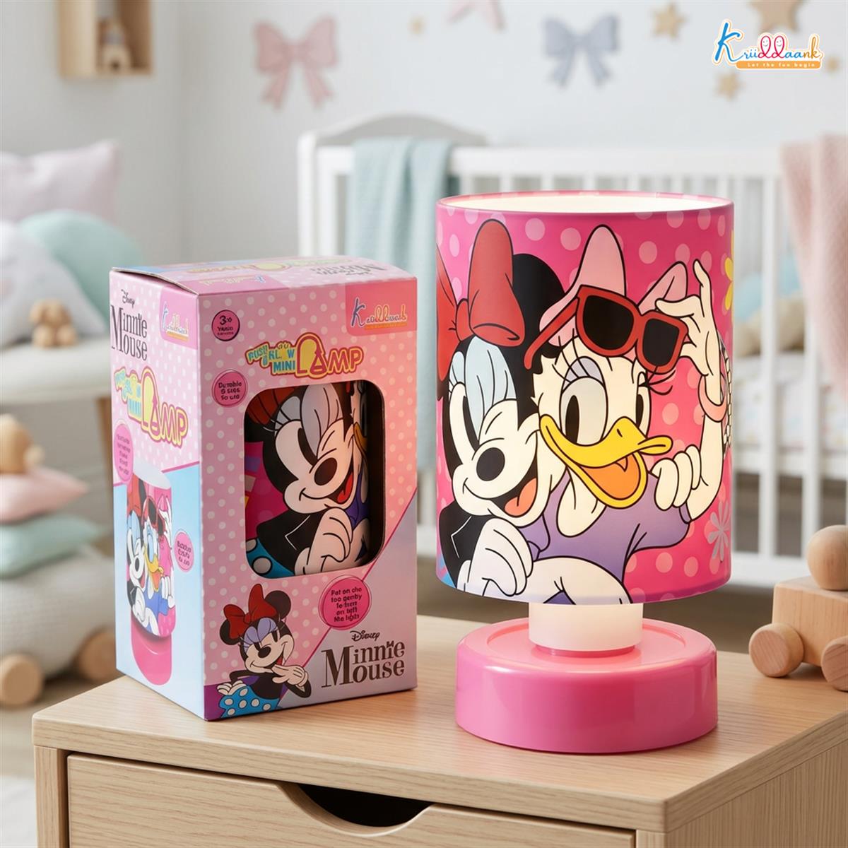 Minnie Mouse Themed Table Lamp for Kids - Push & Glow Night Light, Portable Battery Operated Bedside Lamp for Girls' Bedroom, Nursery Decor & Birthday Gift, Lightweight & Safe for Ages 3+