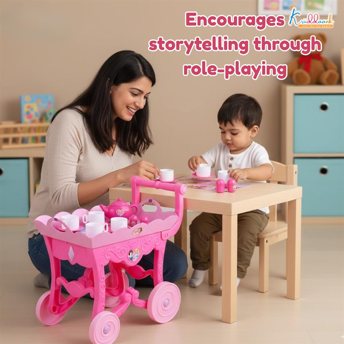 Disney Princess Musical Tea Trolley Set for Kids - 32 Pcs Pink Pretend Play Tea Party Cart with Interactive Sound Effects - Ideal Birthday Gift for Toddlers and Girls Aged 3+ Years
