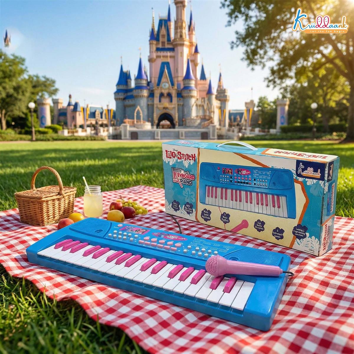 Kriiddaank Stitch Keyboard Piano for Kids - 37 Keys Electronic Organ with Microphone, 8 Rhythms, 8 Instrument Sounds & Tones, USB & Battery Powered, Musical Learning Toy for Boys & Girls 3+ Years