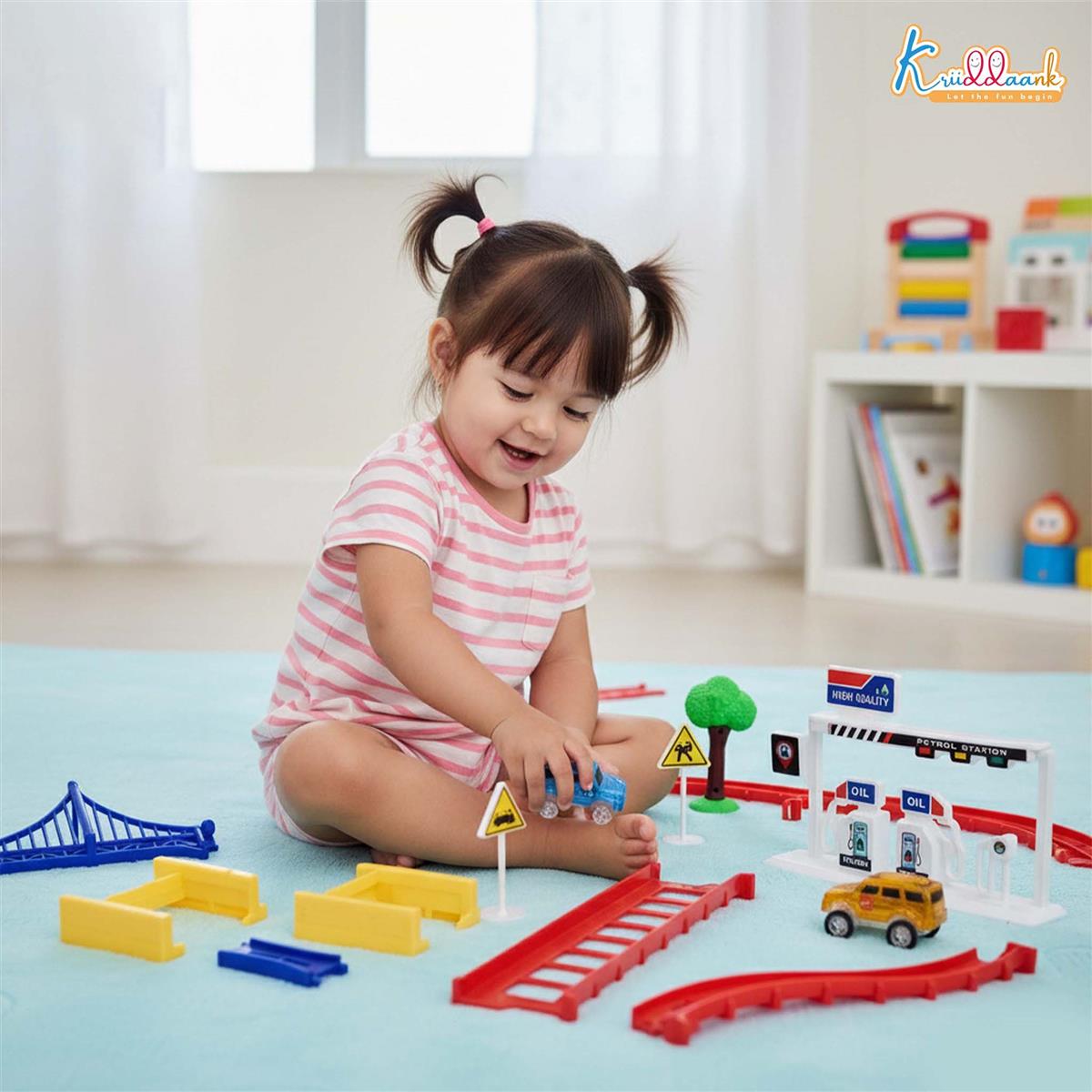 Avenger Theme Car Track Playset with Diecast Metal Car - 41 Piece Portable Racing Track Set for Kids Age 3+ - Customizable DIY Marvel Inspired Super Hero Race Track Toy - Battery Operated Action