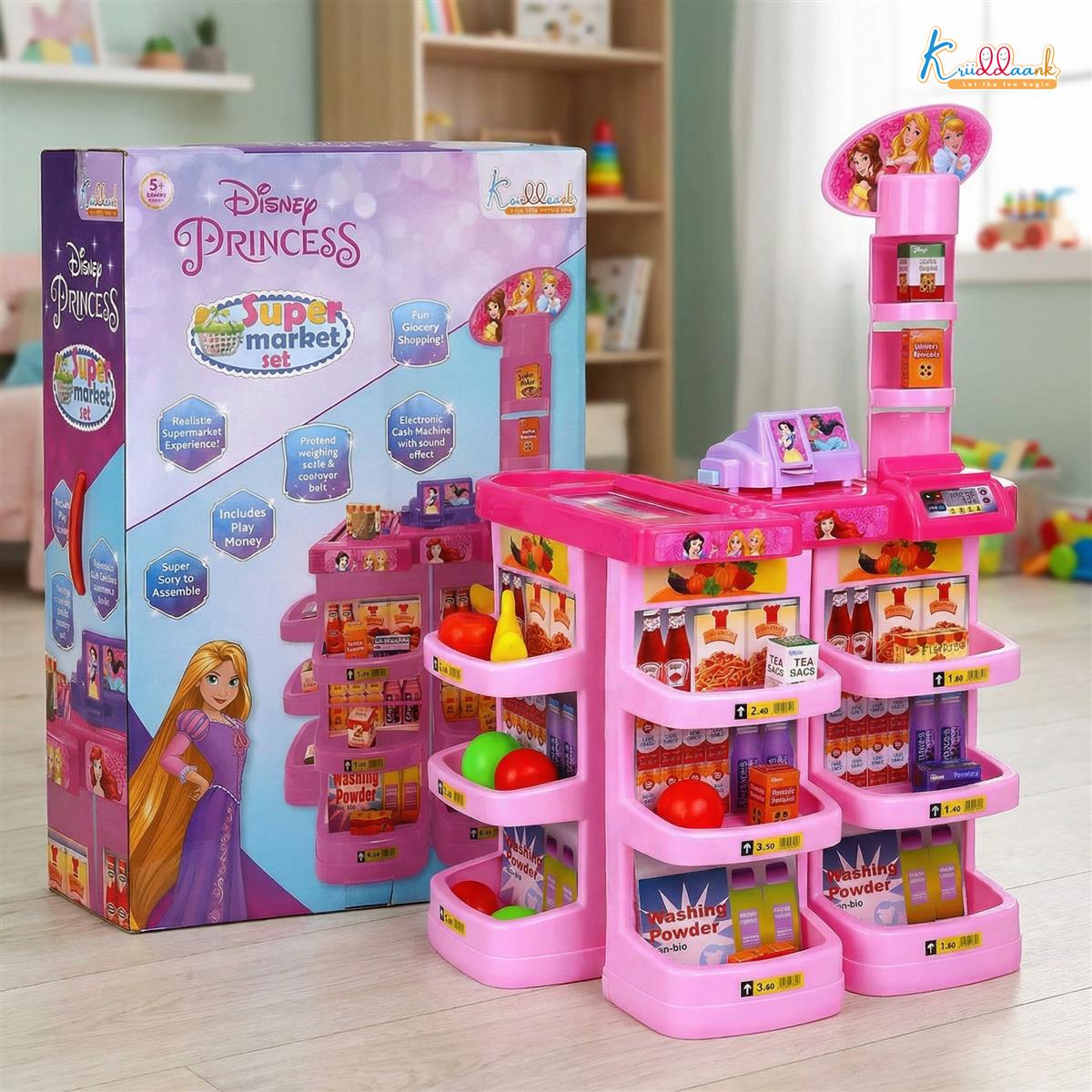 Disney Princess Theme Supermarket Set for Girls 5+ Years - Interactive Cash Register with Scanner, Sound & Music, Conveyor Belt & 19 Grocery Accessories - Pink Pretend Play Grocery Store Toy