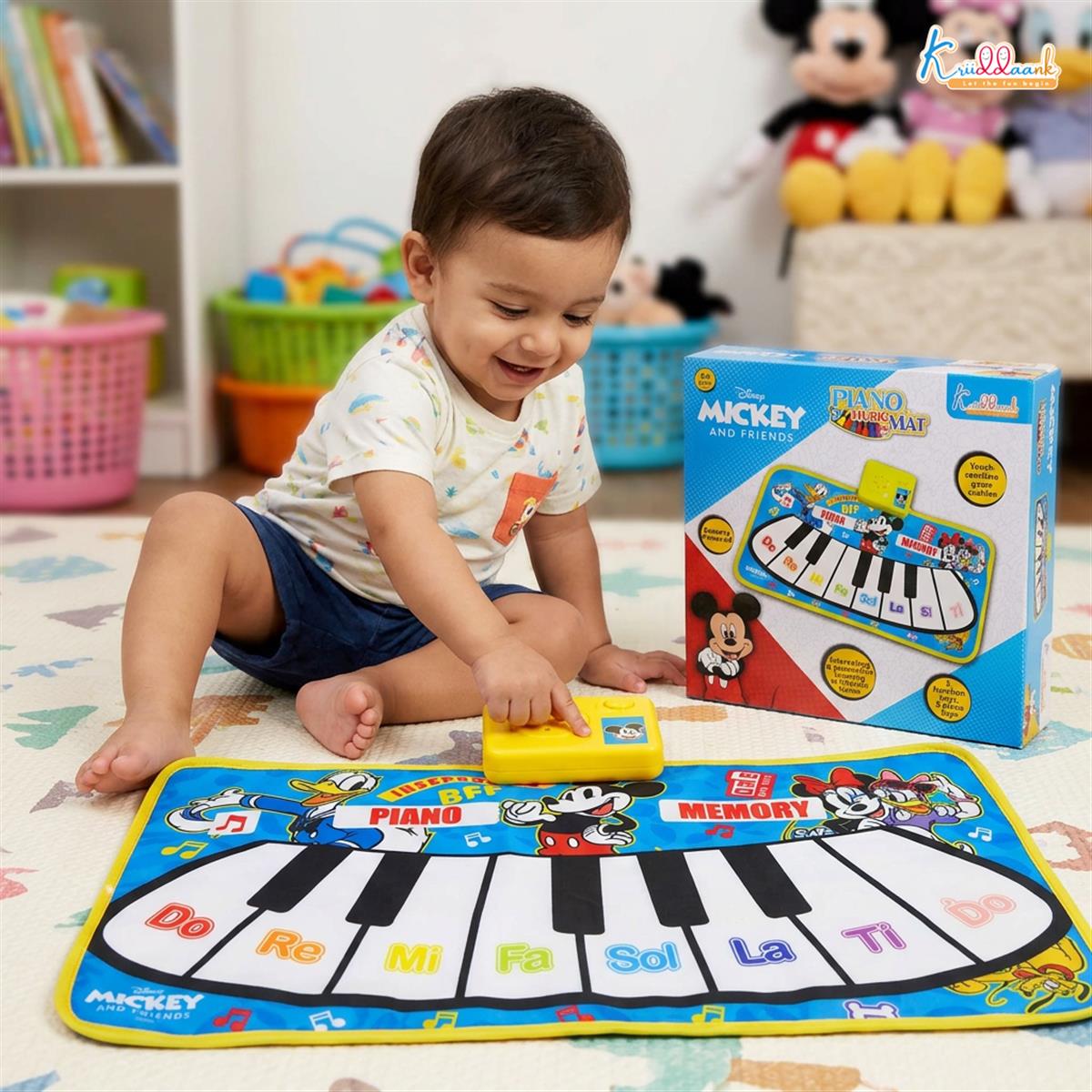 Disney Mickey Mouse Piano Music Play Mat - Interactive Musical Floor Mat with 8 Piano Keys & 3 Function Keys - Portable & Educational Learning Toy for Toddlers and Kids Ages 3+