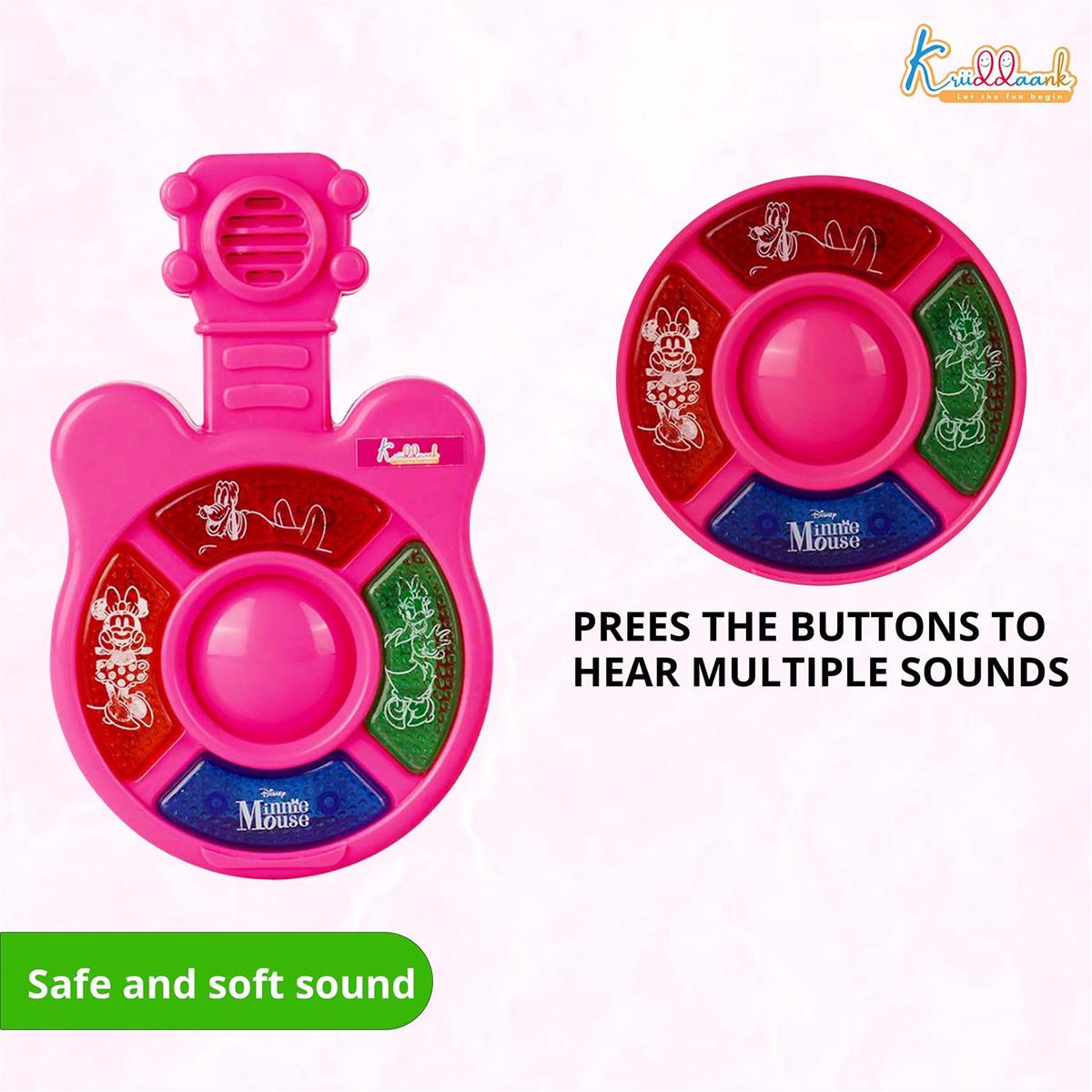 Minnie Mini Music Guitar for Kids - Portable Musical Toy with Interactive Buttons & Sound Effects, Battery Operated Educational Instrument for Toddlers, Durable Pink Guitar Toy (Ages 3+)
