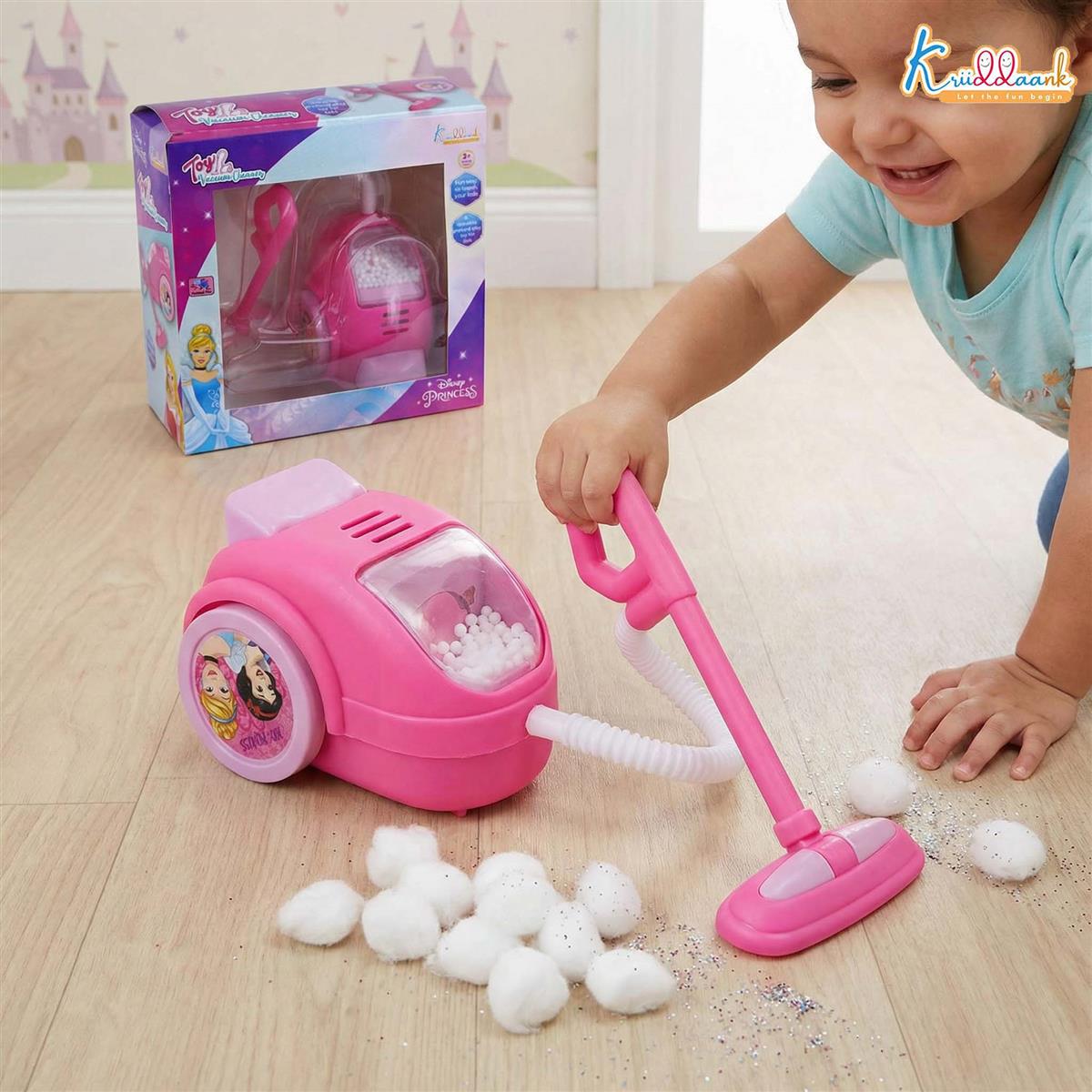 Disney Princess Toy Vacuum Cleaner for Kids - Educational Pretend Play Cleaning Set with Lights, Battery Operated Housekeeping Toy for Toddlers and Girls Age 3+, Pink