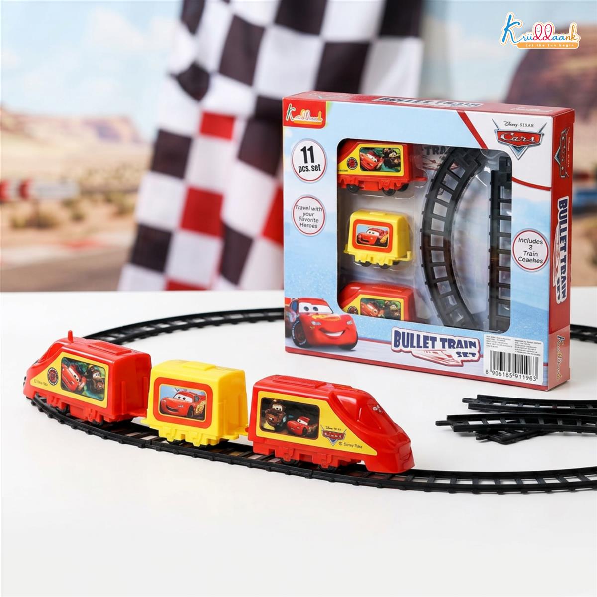 Kriiddaank Disney Pixar Cars Train Set (Small) - 11-Piece Interactive Playset with Lightning McQueen & Friends, Diecast Metal Toy Train, Realistic Miniature Collectible for Kids Ages 3+