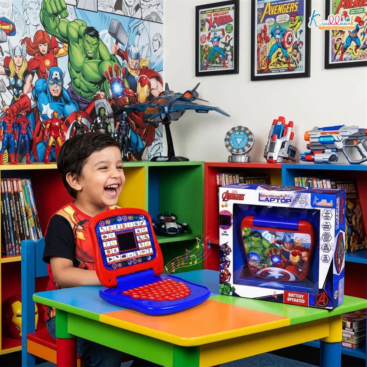 Marvel Avengers Theme Educational Laptop for Kids - Interactive Pre-School Learning Toy with Screen, Music, Alphabet & Number Keys - Fun Educational Gift for Boys & Girls 3+ Years (Red & Blue)
