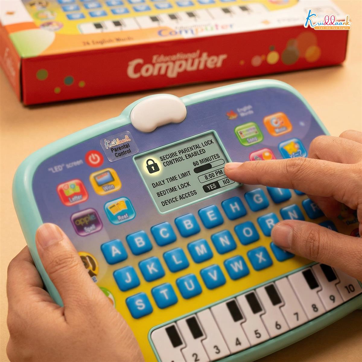 Kriiddaank Kids Learning Tablet - Educational Toy for 3+ Years with Quiz Mode, Alphabet & Number Learning, Piano Keys & Music - Interactive Birthday Gift for Boys & Girls, Multicolor