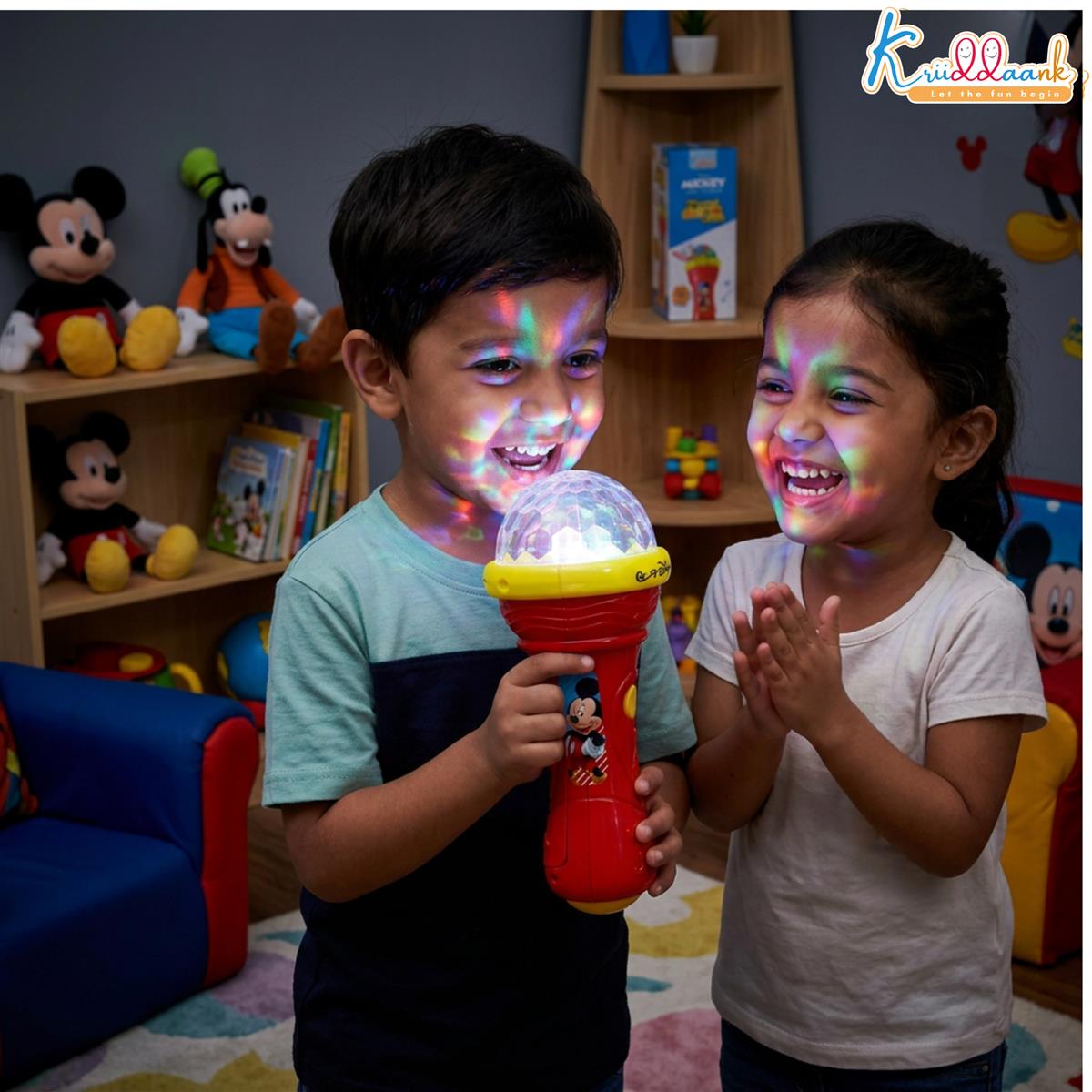Disney Mickey Mouse Theme Musical Microphone Karaoke Toy for Kids with Disco Projection Lights & Music - Educational Battery Operated Interactive Toy for Boys & Girls Ages 3+
