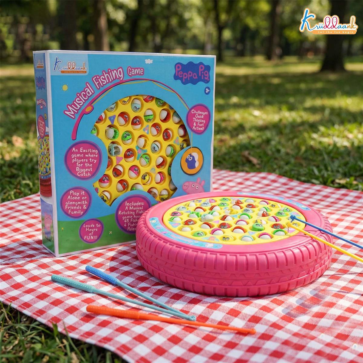 Hasbro Peppa Pig Musical Fishing Board Game - Rotating Pond with 45 Fishes & 4 Poles - Educational Pink Magnetic Toy for Kids 3+ Years - Interactive Fast-Action Game for 1-4 Players