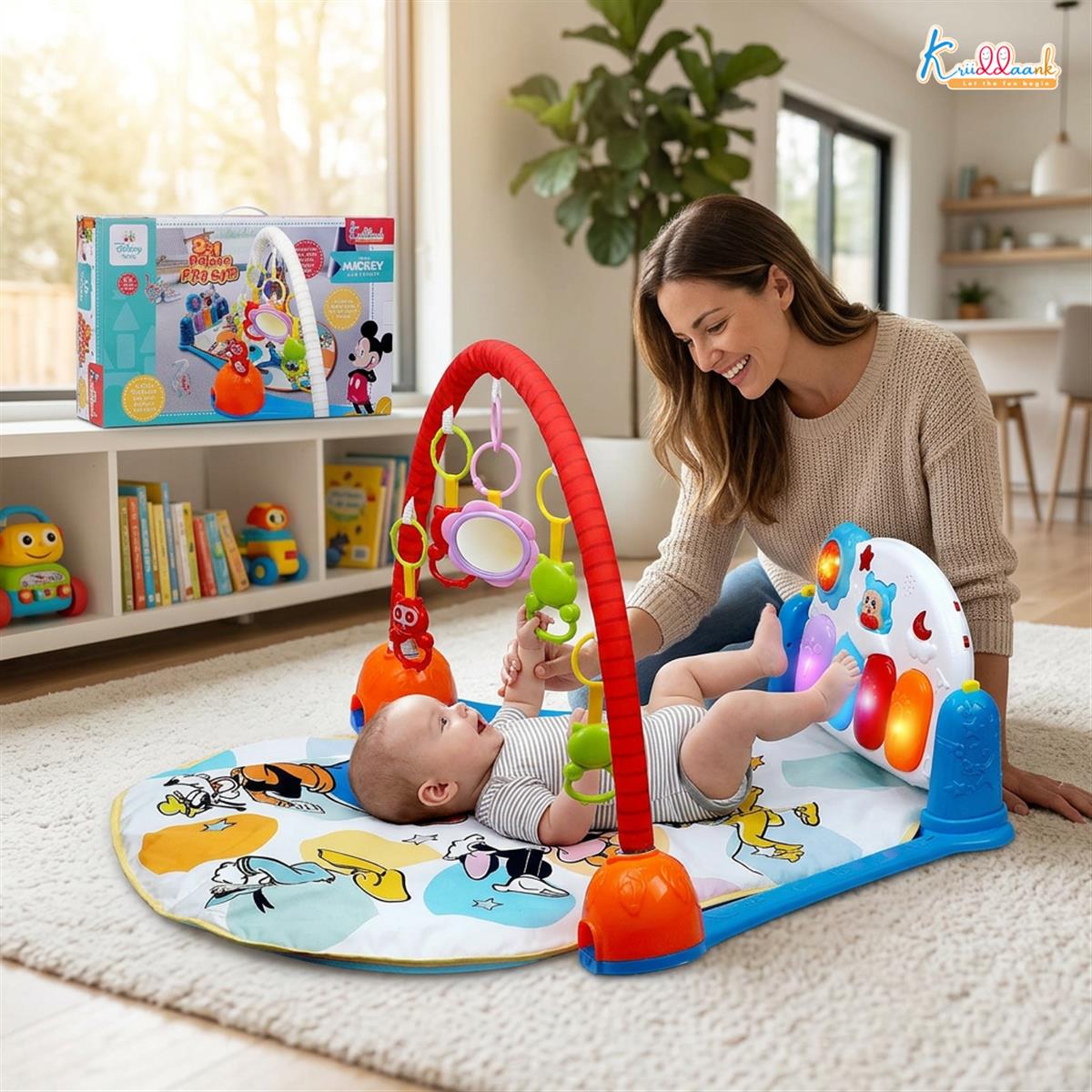 Mickey Theme Musical Baby Gym with Piano Keyboard, Lights & Hanging Rattles - Activity Play Mat for Infants & Toddlers (0-3 Years) - Extra Cushioned Tummy Time Mat for Boys & Girls