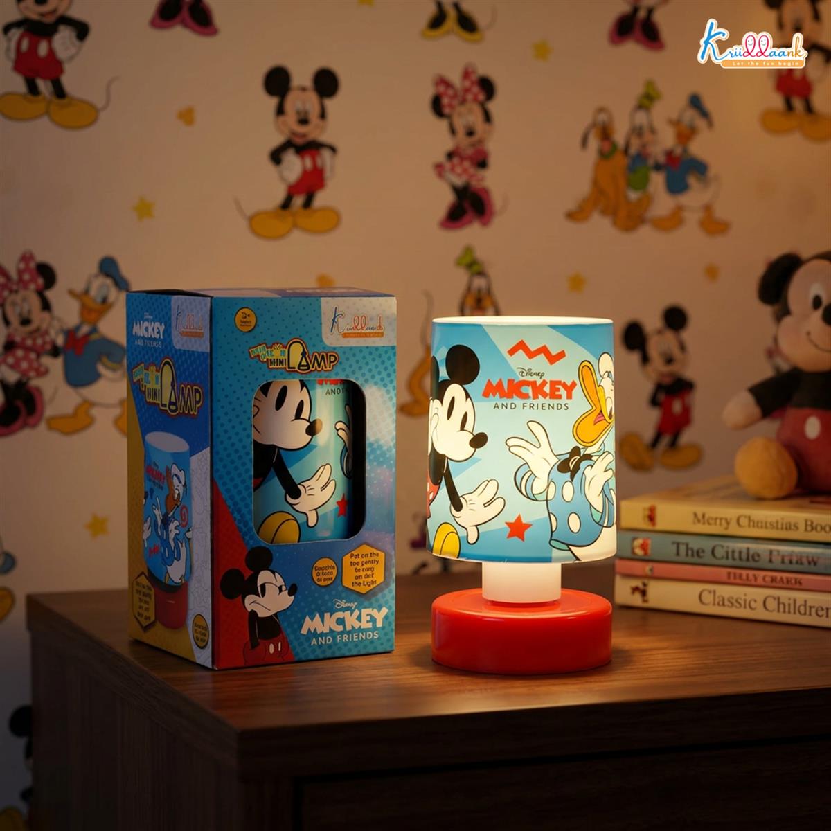 Kriiddaank Mickey Mouse Themed Table Lamp - Battery Operated LED Night Light for Kids Bedroom, Push Top Glow Lamp, Portable Bedside Decor & Disney Collectible Gift for Boys and Girls, 3+ Years
