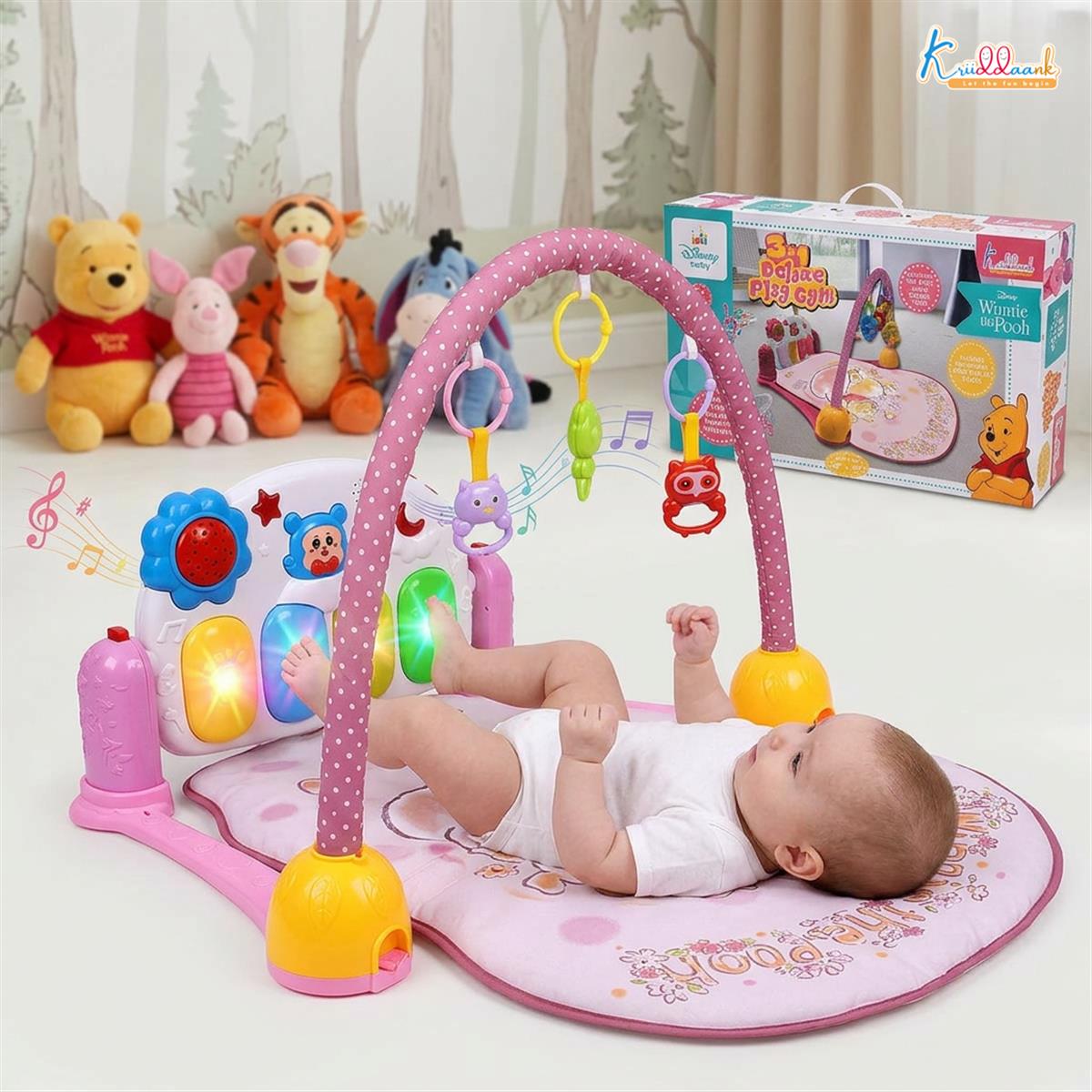 Winnie The Pooh Baby Gym - Activity Musical Mat with Kick & Play Piano, Ultra-Comfort Cushioned Playmat, Rattle & Teether Toys for Infants & Toddlers, Light & Sound Educational Toy